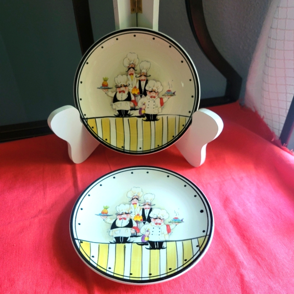 VINTAGE HD DESIGNS LE CHEF DINNER SALET PLATES STONEWARE SET OF 2